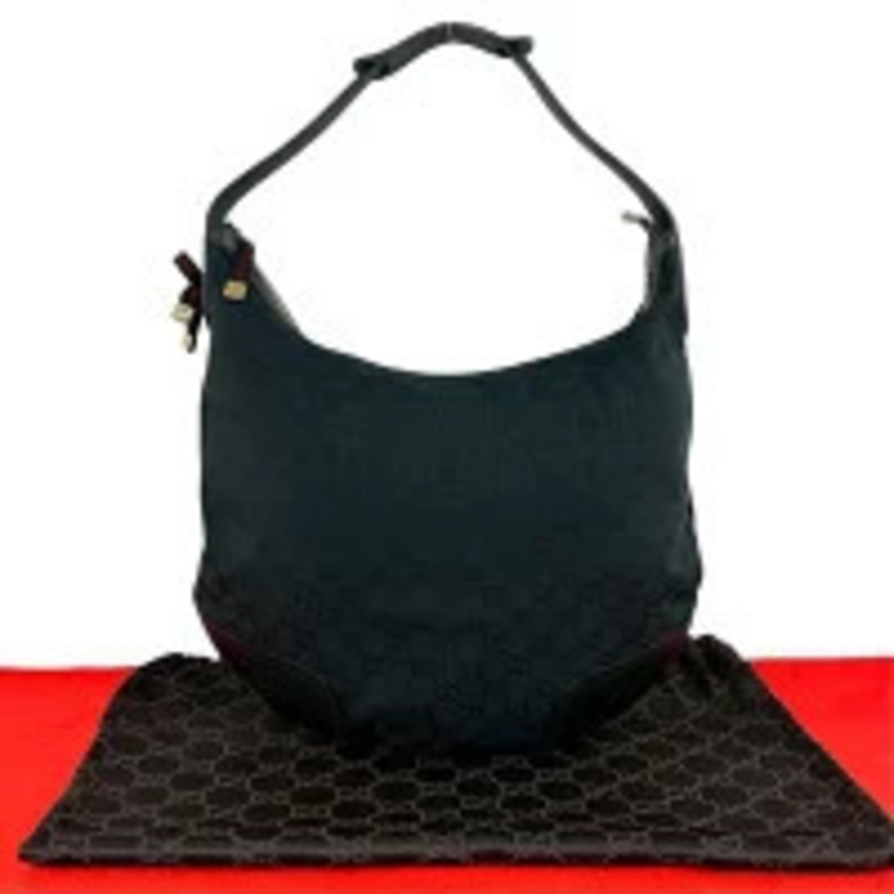 Gucci Princy Sherry GG Canvas Leather Hobo Shoulder Bag Navy Blue
